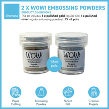 Load image into Gallery viewer, 2 x Wow! Embossing Powders 15ml | POLISHED GOLD & SILVER REGULAR| Free your creativity and give your embossing sparkle