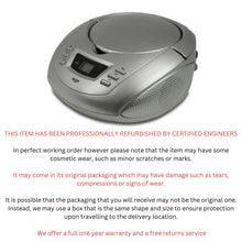 Load image into Gallery viewer, Bush Silver CD Radio Boombox | Top Loading | 20 Track Programmable CD | 2 x 1 Watts Power