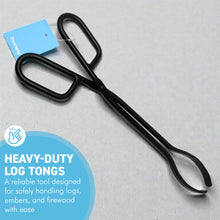 Load image into Gallery viewer, Black Heavy Duty Cast Iron Fire Place Log Tongs for Indoor Fire / Fire Pits Accessories / Tongs for Outdoor Stove / Long Logs Tweezers/ Firewood Tongs / Campfire Tongs