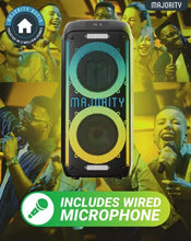 Load image into Gallery viewer, Refurbished Majority Pulse 3 Bluetooth Karaoke Maga sound ๐ฃ๐๐ฅ๐ง๐ฌ ๐ฆ๐ฃ๐๐๐๐๐ฅ with AI Smart Lights, Compact, Portable, Party-Ready Audio for Home, Outdoor, and Events