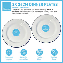 Load image into Gallery viewer, 2 x 24cm White Enamel Dinner Plates | Enamel plate | Set of 2 plates | Traditional dinner plate | Kitchen plate for pies, sides and dinner | 24cm diameter each