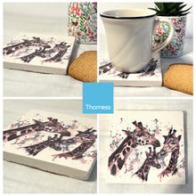 Load image into Gallery viewer, GIRAFFE STONE COASTER | Stone Coasters | Animal novelty gift | Coaster for glass, mugs and cups| Square coaster for drinks | Giraffe gift | Meg Hawkins art | 10cm x 10cm