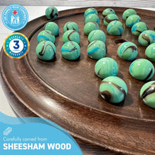 Load image into Gallery viewer, 30cm Diameter WOODEN SOLITAIRE BOARD GAME with BUTTERFLY GLASS MARBLES | classic wooden solitaire game | strategy board game | family board game | games for one | board games