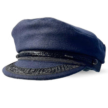 Load image into Gallery viewer, Traditional Wool Breton Cap | Size 59cm, large,  Captain Fisherman Mariner Yachtsman Sailors, Fiddlers Cap,  Baker Boy flat cap, skipper, classic peaked French and Greek boatman's hat