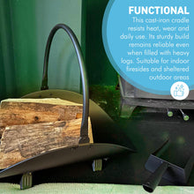 Load image into Gallery viewer, 𝗖𝗔𝗦𝗧 𝗜𝗥𝗢𝗡 𝗟𝗢𝗚 𝗛𝗢𝗟𝗗𝗘𝗥 𝗙𝗜𝗥𝗘𝗪𝗢𝗢𝗗 𝗕𝗔𝗦𝗞𝗘𝗧 𝗟𝟰𝟴 𝘅 𝗪𝟯𝟰 | Durable Fireside Log Storage Cradle | 4 Small Standing Feet for Fireplace | Wood Burner | Firewood Accessories | Tidy Hearth