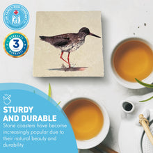 Load image into Gallery viewer, REDSHANK STONE COASTER | Stone Coasters | Animal novelty gift | Coaster for glass, mugs and cups| Square coaster for drinks | Bird gift | Meg Hawkins art | 10cm x 10cm