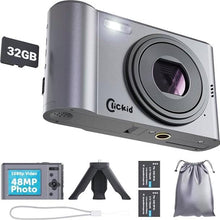 Load image into Gallery viewer, All-in-One Digital Camera with 48MP 1080p Photography and Full HD Video for Vlogging | 16x Zoom, 2.4" IPS Screen | 32GB Micro SD Card, Tripod and Extra Battery Included | ClicKid CAM20