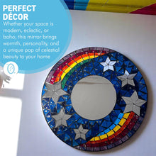 Load image into Gallery viewer, Rainbow & Stars Celestial Round Mirror, Stunning Mosaic Design, 30cm diameter Decorative Mirror