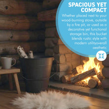 Load image into Gallery viewer, 𝗠𝗔𝗧𝗧 𝗕𝗟𝗔𝗖𝗞 𝟭𝟮" 𝗔𝗦𝗛 𝗕𝗨𝗖𝗞𝗘𝗧 𝗪𝗜𝗧𝗛 𝗟𝗜𝗗 | 𝗛𝟯𝟲𝗖𝗠 𝗫 𝗗𝗜𝗔. 𝟮𝟴𝗖𝗠 | Coal & Ash Storage Bucket with Handle | Heat-Resistant Metal Fireside Accessory for Fireplace | Log Burner | Stove or Fire Pit | Ash Collection