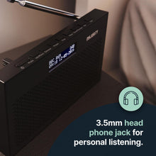 Load image into Gallery viewer, DAB, DAB+ Digital and FM radio | Battery and Mains Powered Portable Radio with 15 Hours Playback and LED Display | Majority Histon 2 Compact DAB Radio | Radio with Dual Alarm and 20 Preset | Black