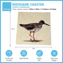 Load image into Gallery viewer, REDSHANK STONE COASTER | Stone Coasters | Animal novelty gift | Coaster for glass, mugs and cups| Square coaster for drinks | Bird gift | Meg Hawkins art | 10cm x 10cm