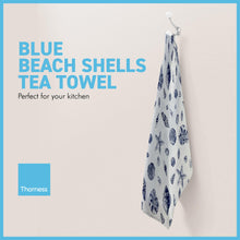 Load image into Gallery viewer, Blue Beach Shells Tea Towel | 100% Cotton tea towel | Kitchen hand towel | Nautical gift | Beach themed gift | Perfect gift for beach lovers | 70 cm x 50 cm