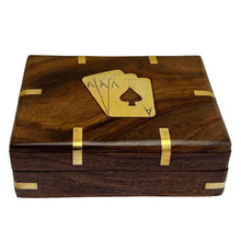 Load image into Gallery viewer, Elegant Wooden Playing Card Box with Brass Accents - Handcrafted Single Deck Storage