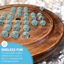 Load image into Gallery viewer, 22cm Diameter wooden SOLITAIRE BOARD GAME with SNOWFLAKE GLASS MARBLES | classic wooden solitaire game | strategy board game | family board game | games for one | board games