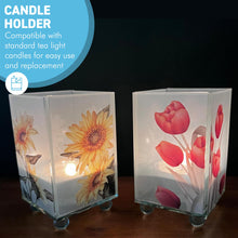 Load image into Gallery viewer, Set of 2 Glass Votive Candle Holders, Floral designs, Tulip and sunflower, Perfect for Home Decor & Gifts