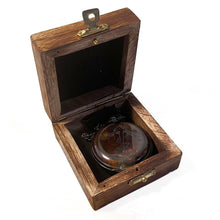 Load image into Gallery viewer, Brass Pocket Compass with chain in wooden keepsake box, ideal for outdoor use