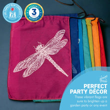 Load image into Gallery viewer, Screen Printed 100% Cotton Dragonfly print multi coloured bunting | 7 flags | 190cm long | Garland for Garden Wedding Birthday Indoor Outdoor Party Decoration Festival