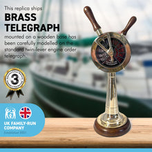 Load image into Gallery viewer, 35cm high Replica ships brass telegraph on a wooden base | Nautical home décor | Coastal maritime ornament
