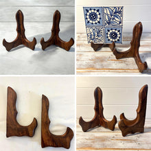 Load image into Gallery viewer, Set of Two 15cm Folding Wooden Plate Stands - Salver, Photo Plate, Display Stand, Wooden Bracket, Picture Frame Holder