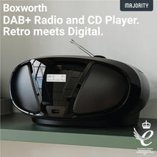 Load image into Gallery viewer, PORTABLE CD PLAYER &amp; DAB BOOMBOX | Bluetooth, DAB+ Digital Radio &amp; FM | USB &amp; AUX Playback | Clear 2.0 Stereo Sound | Majority Boxworth | 15hr Battery Playtime
