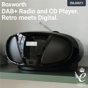 PORTABLE CD PLAYER & DAB BOOMBOX | Bluetooth, DAB+ Digital Radio & FM | USB & AUX Playback | Clear 2.0 Stereo Sound | Majority Boxworth | 15hr Battery Playtime