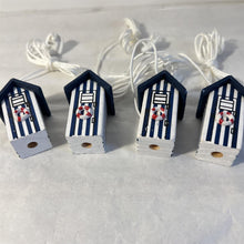 Load image into Gallery viewer, Set of 4 Dark Blue beach hut light pulls | Nautical Theme Wooden Beach Hut Cord Pull Light Pulls