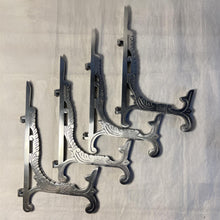 Load image into Gallery viewer, Set of 4 of Large 10 inch Metal Easel Antique Nickel Finish | Plate holder | Display stand | Metal Frame Holders for Photo Pictures Decorative Plate Dish | 25cm (H) x 15cm  (Deep) | Picture Easel |Wedding tables