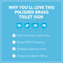 Load image into Gallery viewer, The Polished Brass Gents Sign – A Solid Cast Brass Toilet Door Plaque