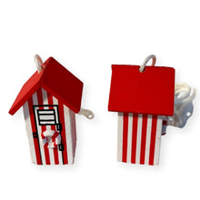Load image into Gallery viewer, Set of 2 Red and white beach hut light pulls| Nautical Theme Wooden Beach Hut Cord Pull Light Pulls