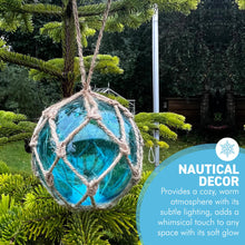 Load image into Gallery viewer, Turquoise Glass Fishing Buoy Tiki Bar Light with LED Lights, Nautical-Style Ornament for Home Decor