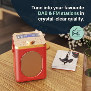 DAB, DAB+ Digital and FM Bluetooth radio | Battery and Mains Powered Portable DAB Radio | Majority Little Shelford | Bluetooth Connectivity, Dual Alarm, 15 Hours Playback and LED Display | Red