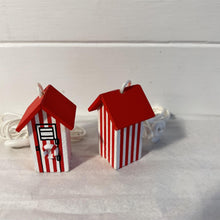 Load image into Gallery viewer, Set of 2 Red and white beach hut light pulls| Nautical Theme Wooden Beach Hut Cord Pull Light Pulls