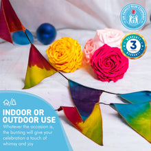 Load image into Gallery viewer, Rainbow colours fabric bunting | 8 flags | 50cm long | Garland for Garden Wedding Birthday Indoor Outdoor Party Decoration Festival | | Bohemian Bunting | Fair Trade