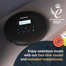 Load image into Gallery viewer, Oakcastle CD100 Rechargeable Bluetooth CD Player | 12hr Portable Playtime | In Car Compatible Personal CD Player | Headphones Included, AUX Output, Anti-Skip Protection, Custom EQ, CD Walkman (Black)