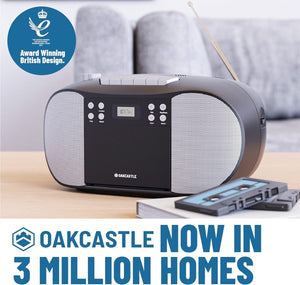 Oakcastle BCX10 Portable CD Player Boombox | Cassette Player & FM Radio | 2.0 Stereo Sound | Cassette Recorder | 15hr Playtime with Batteries | LED Display, Headphone Jack, Simple Controls