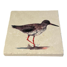 Load image into Gallery viewer, REDSHANK STONE COASTER | Stone Coasters | Animal novelty gift | Coaster for glass, mugs and cups| Square coaster for drinks | Bird gift | Meg Hawkins art | 10cm x 10cm