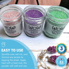 Load image into Gallery viewer, 3 x Wow! Embossing Powders 15ml | MINTY TWINKLE, GRAPE FIZZ & STRAWBERRY SPARKLE regular| Free your creativity and give your embossing sparkle