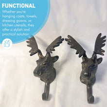 Load image into Gallery viewer, Set of 2 Wall-Mounted Cast Iron Deer Head Hook for Hats, Coats Durable and Stylish