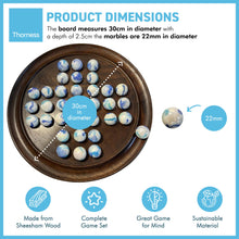 Load image into Gallery viewer, 30cm Diameter WOODEN SOLITAIRE BOARD GAME with JELLYFISH GLASS MARBLES | classic wooden solitaire game | strategy board game | family board game | games for one | board games