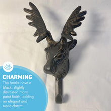 Load image into Gallery viewer, Wall-Mounted Cast Iron Deer Head Hook for Hats, Coats, Durable and Stylish