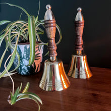 Load image into Gallery viewer, Set of Two Elegant 18cm Aluminium Library Hand Bell with Antique Brass Finish and Wooden Handle