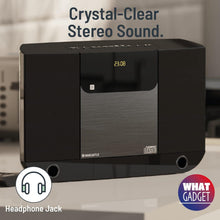 Load image into Gallery viewer, Wall Mountable CD Player with Bluetooth | Compact 40W Hi-Fi Stereo System | FM Radio, 20 Presets, & Custom EQ Settings | AUX input, 3.5mm Jack | MP3 Playback | Remote Control | OAKCASTLE HIFI100