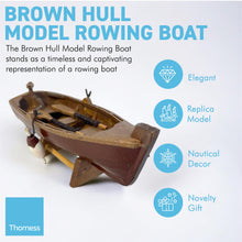Load image into Gallery viewer, BROWN HULL MODEL ROWING BOAT | Sailing | Yacht | Boats | Models | Nautical Gift | Sailing Ornaments | Boat on Stand | 14cm (L) x 5cm (H) x 5.5cm (W)