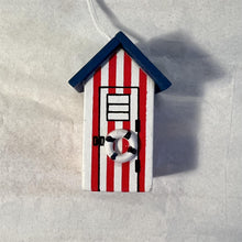 Load image into Gallery viewer, Red and white beach hut light pull | Nautical Theme Wooden Beach Hut Cord Pull Light Pulls