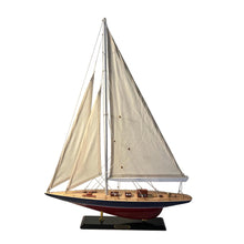 Load image into Gallery viewer, Detailed 50cm long wooden model Endeavour J Class Sailing Yacht | Americas Cup Racing Yacht | Nautical ornament | sailboat model | Endeavour sailing ship model | Fully assembled model boat kit