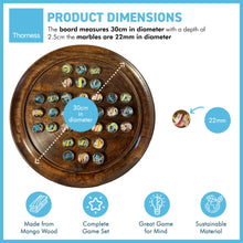 Load image into Gallery viewer, 30cm Diameter DARK WOOD SOLITAIRE BOARD GAME with HELTER SKELTER GLASS MARBLES | |classic wooden solitaire game | strategy board game | family board game | games for one | board games
