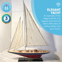 Load image into Gallery viewer, Detailed 50cm long wooden model Endeavour J Class Sailing Yacht | Americas Cup Racing Yacht | Nautical ornament | sailboat model | Endeavour sailing ship model | Fully assembled model boat kit