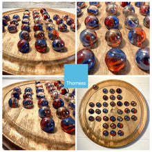 Load image into Gallery viewer, 30cm Diameter WOODEN SOLITAIRE BOARD GAME with FUNFAIR GLASS MARBLES | classic wooden solitaire game | strategy board game | family board game | games for one | board games