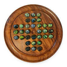 Load image into Gallery viewer, POLISHED WOODEN SOLITAIRE SET WITH MIXED COLOURED GLASS MARBLES | Wooden Games | Marble Games | Games for One | Traditional Games
