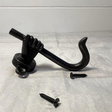 Load image into Gallery viewer, Antique style Iron Coat Hook, Single Hand Grasping Shepherd's Staff Design, 90mm Cast Iron Wall Mount